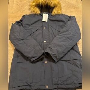 Women's Black Puffer Coat with Faux Fur Trim